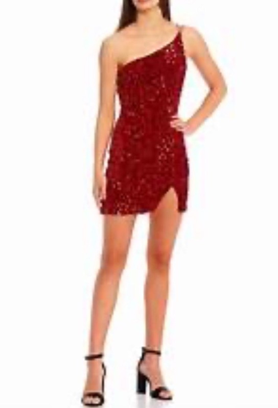 Midnight Doll Red Sequin One Shoulder Short Formal Dress Size L