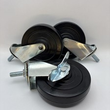 Qty 3, 100x25 Swivel Thread Stem Caster Wheels 1 Brake Heavy Duty