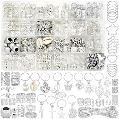 309Pcs Hair Jewelry for Women Braids,Hair Loc Cuff Coils Rings for Silver