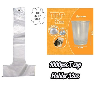 1,000Pcs 32oz Clear Plastic CupCarrier Handle Drink T Delivery Container Hanging