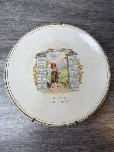Antique 1913 Calendar Plate w/ Hanging Hook W.S. George Gold Rim-Crazing Noted