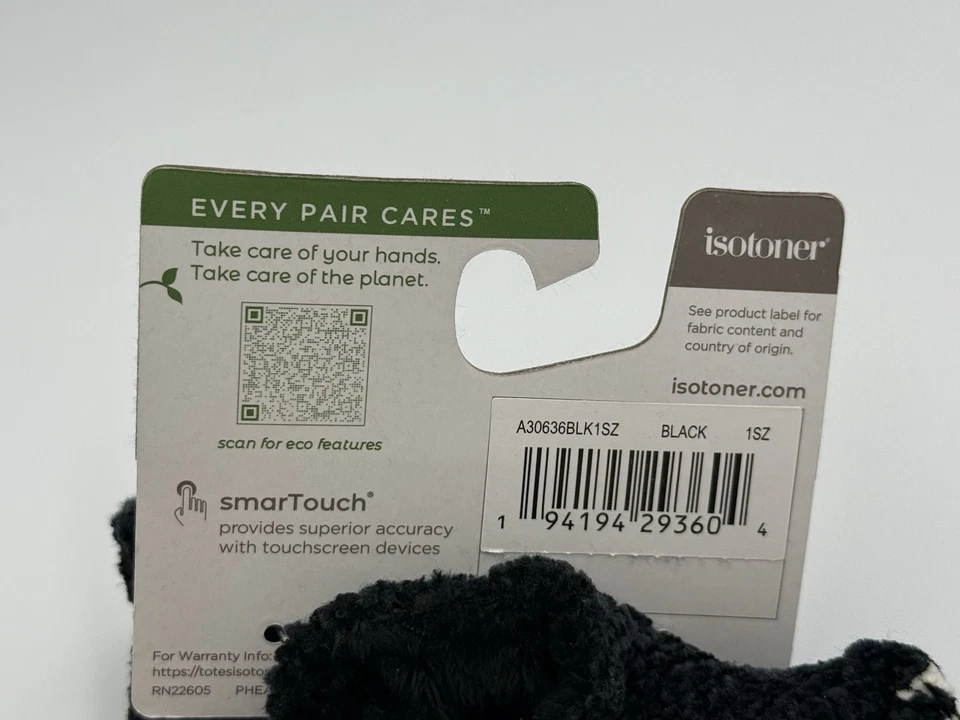 Isotoner снежинка шениль перчатки черный акрил трикотажа ребристые манжеты женщин 1Size - Изображение 4 из 4