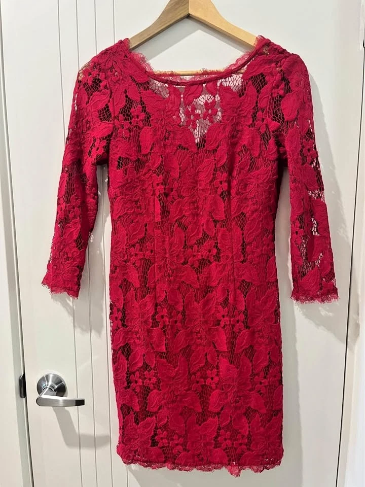 ADRIANNA PAPELL Red Quality Lace Cocktail Dress Lined AU size 10
