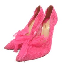 Rare Christian Louboutin Pumps Pointed Toe High Heel Tulle Ribbon Pink EU35/US5