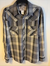 Rancher By Wrangler Men s XL Gray Plaid Long Sleeve Western Pearl Snap Shirt