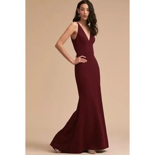 NWT BHLDN Jones Maxi Stretch Crepe Sleeveless V-Neck Dress Burgundy Size 12