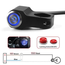 Motorcycle ATV 7/8" Handlebar Switch Headlight Fog Spot Light ON OFF Button Blue