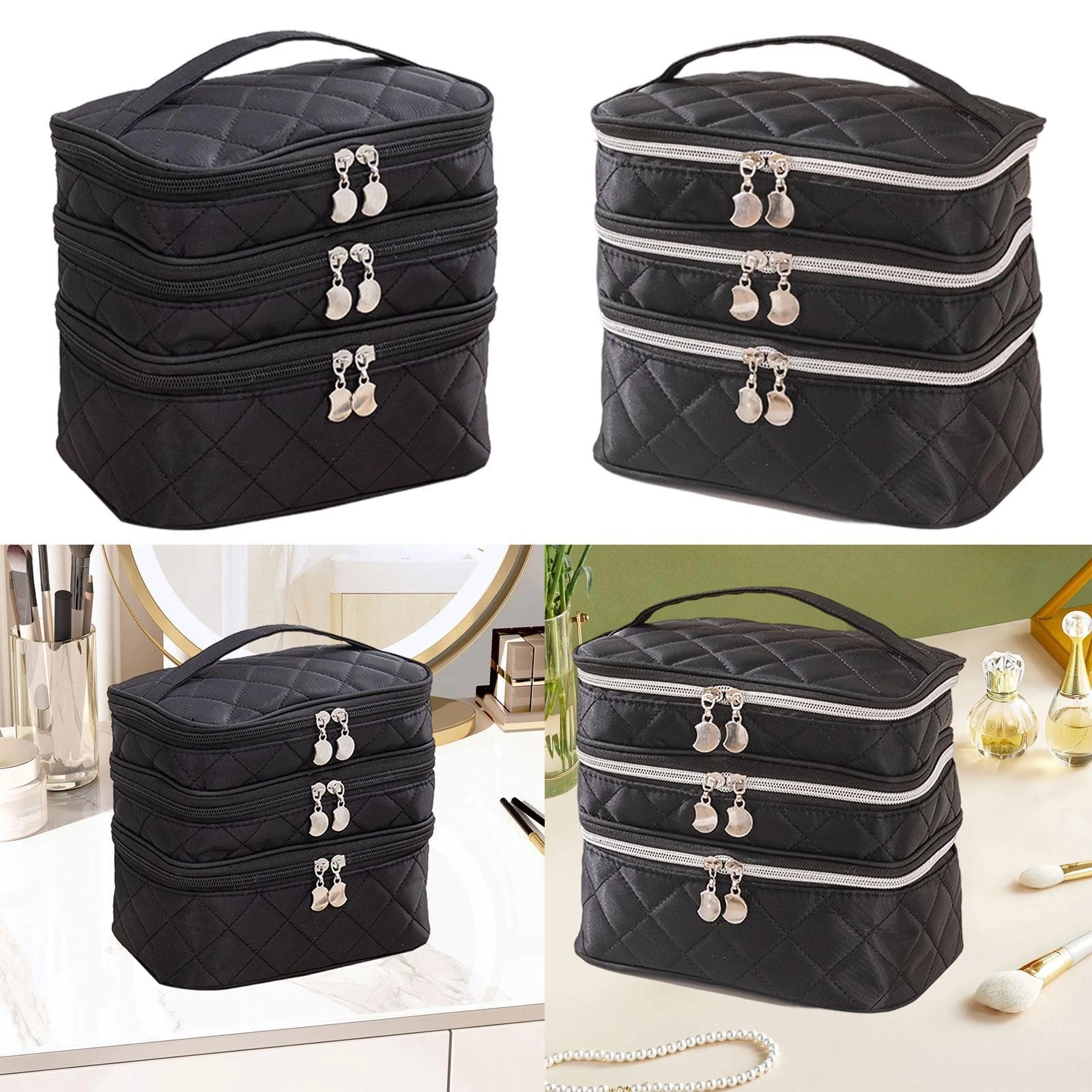 3 Layers Portable Multifunctional Women Cosmetic Storage Bag for Brushes Set
