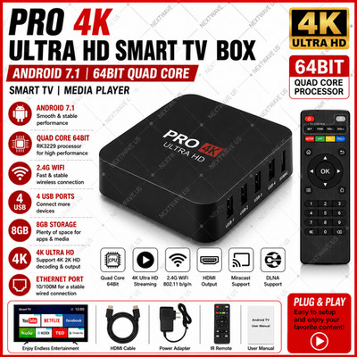 Pro 4K Smart TV Box Android 7.1 Quad Core WiFi 1GB RAM 8GB Media Player