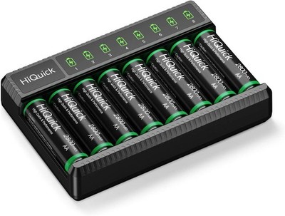 Akku Ladegeraet mit 8 AA Akkus 2800mAh Ni-MH Ni-Cd LED Anzeige 8 Ladeplaetze
