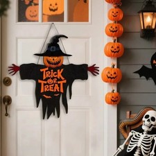 Halloween Trick-or-Treat Metal Sign Iron Sculpture Monster Face Pumpkin Porch