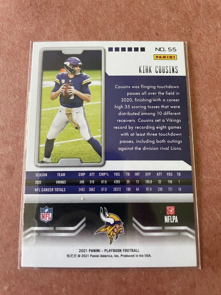 2021 Panini Playbook Purple Foil Parallel #55 KIRK COUSINS Football Card - Image 2 of 2