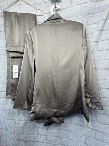 F&F Satin Trouser Suit Silver Bronze Size 18 Pockets Wedding Occasion Shiny BNWT - Picture 8 of 16