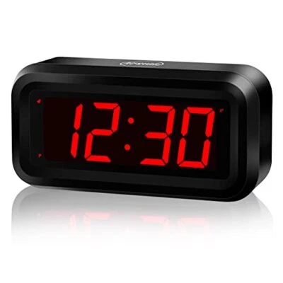 KWANWA Alarm Clock Wall Clock Battery Operated Clock Adjustable 3-Level Led B...