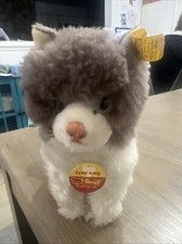 Steiff Cosy Kitty 5100/20 Made In Germany 8 Inches From Tail To Paw White Gray