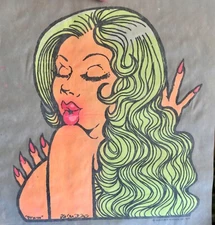 Original Vintage 1973 Psychedelic Blonde Woman Iron On Transfer DAYGLO