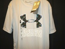 UNDER ARMOUR HEAT GEAR BOYS YOUTH M SILVER SHIRT WITH MULTI-COLORED LOGO