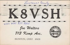 vintage amateur ham radio QSL postcard K8VSH Joe Walters 1968 Ironton Ohio