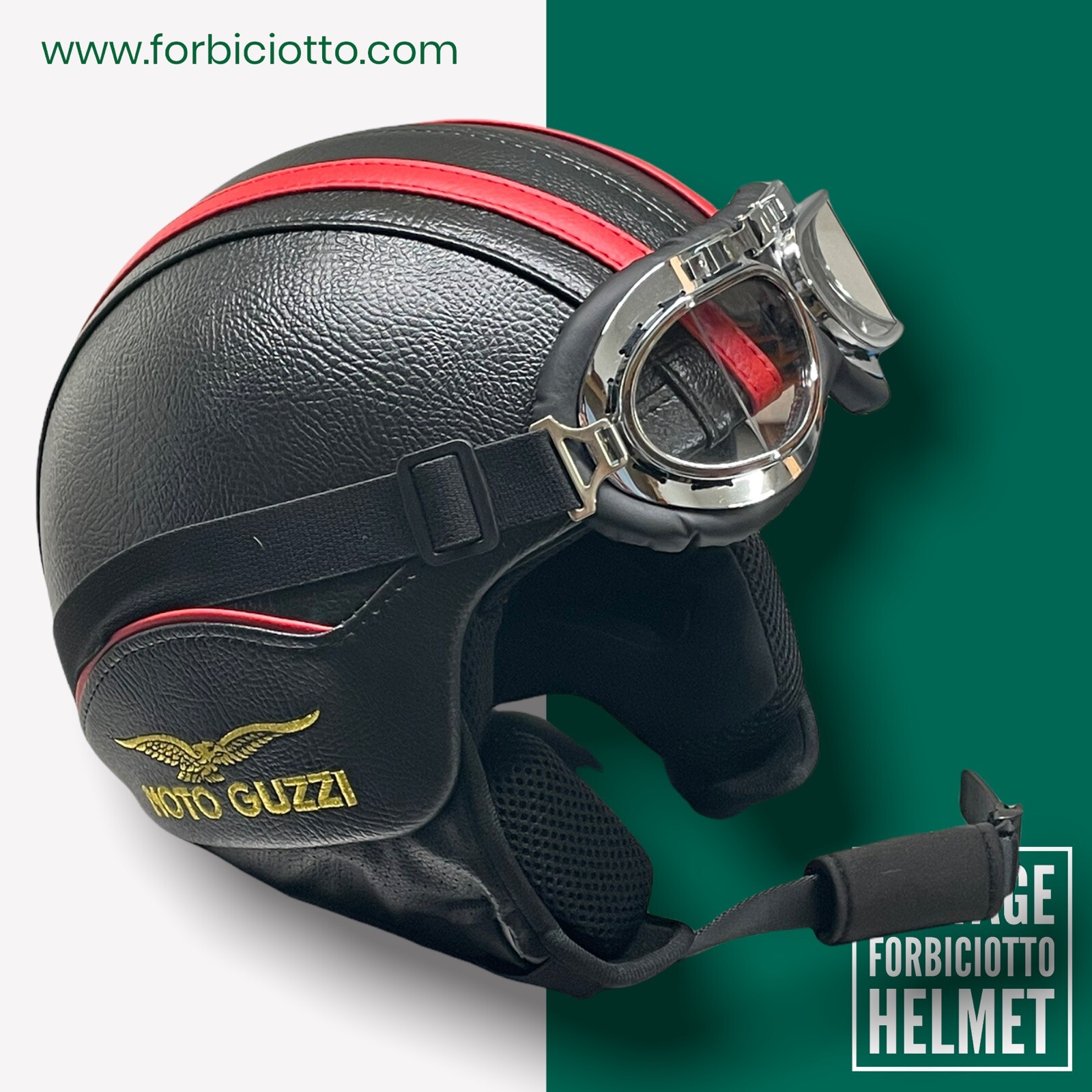 CASCO VISIERA (OCCHIALI NON INCLUSI) IN ECO PELLE MOTO GUZZI RETRO CAFE RACER