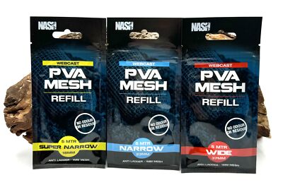 Nash Webcast PVA Refill Super Narrow 18mm Narrow 23mm Wide 37mm 5m SALE