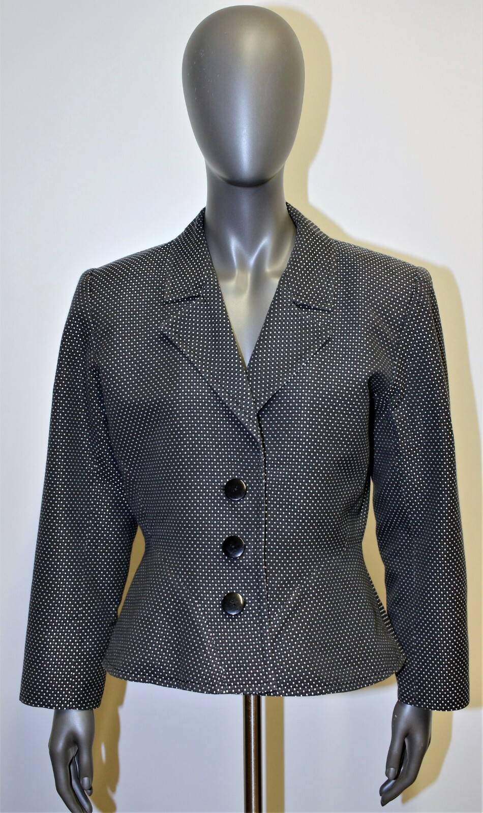 GIACCA NERA SAINT LAURENT VARIATION vintage 80 tessuto jacquard aderente 42FR 10US