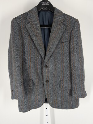 Vintage 60s Princeton Tweed Blue Orange Tweed Stripe Blazer Jacket