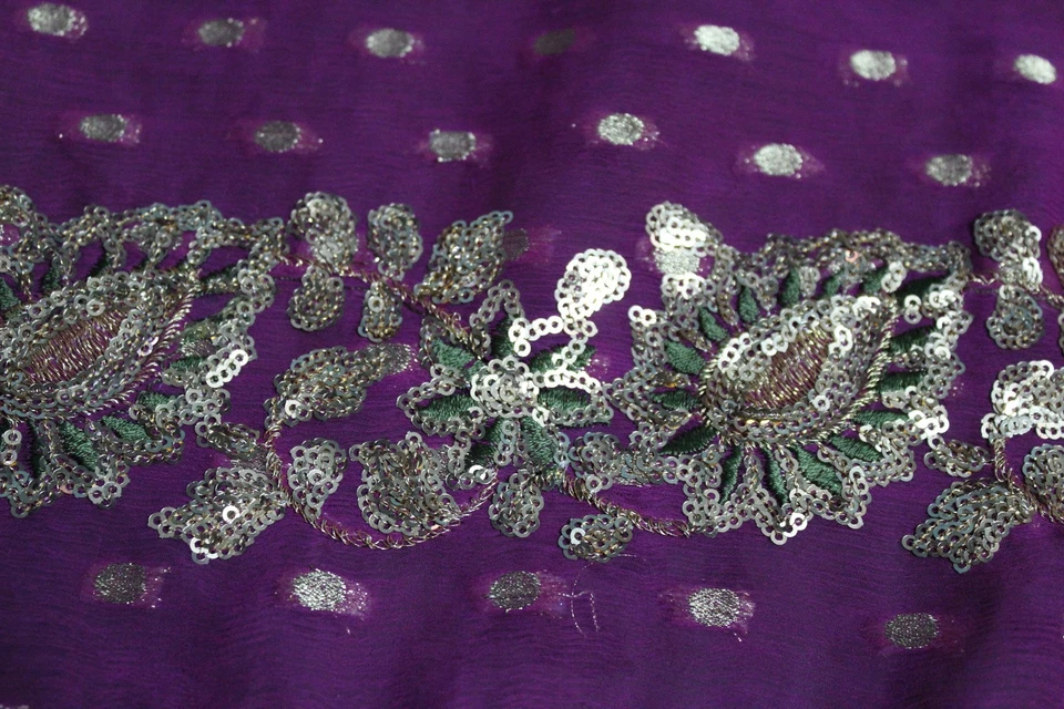 Bufanda vintage Dupatta hiyab magenta, verde SOMBRA LENTEJUELAS GEORGETTE velo estola   Foto 4 de 4