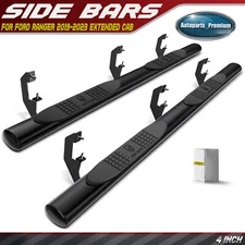 4" Black Steel Oval Straight Side Step Bars for Ford Ranger 2019-2023 Extend Cab