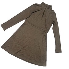 Tommy Hilfiger Size S Quarter Zip Brown Tan Knee Dress Mock Neck Houndstooth