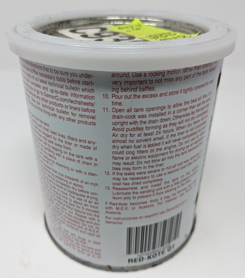 Red Kote Quart Coat Gas Oil Diesel Fuel Tank Sealer Patch Engine