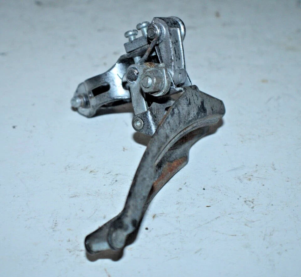 Desviador MTB triple delantero vintage 28,6 mm abrazadera superior-tirón plateado ¡Envío a EE. UU.! Foto 2 de 4