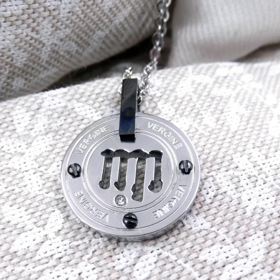 Collana uomo acciaio inox con segno zodiacale Vergine catena zodiaco da in - Immagine 3 di 4