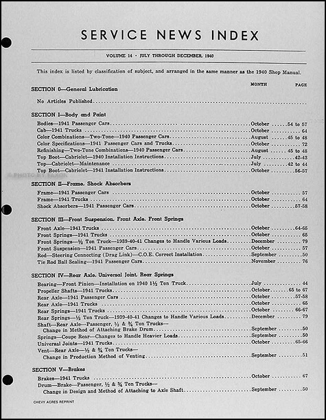 Juego de noticias de servicio Chevy 1940 actualizaciones manuales de taller camioneta y camioneta Chevrolet Foto 4 de 4