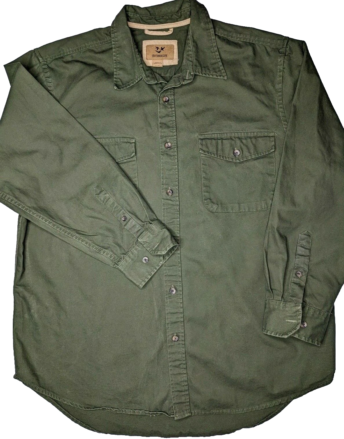Outdoor LIfe Jacket Mens XL Green LS Light Guide Fishing Hiking Outdoor Pockets