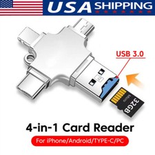 4In 1 USB 3.0 TF/SD Card Adapter Only Flash Drive Type-C OTG iPhone & Android PC