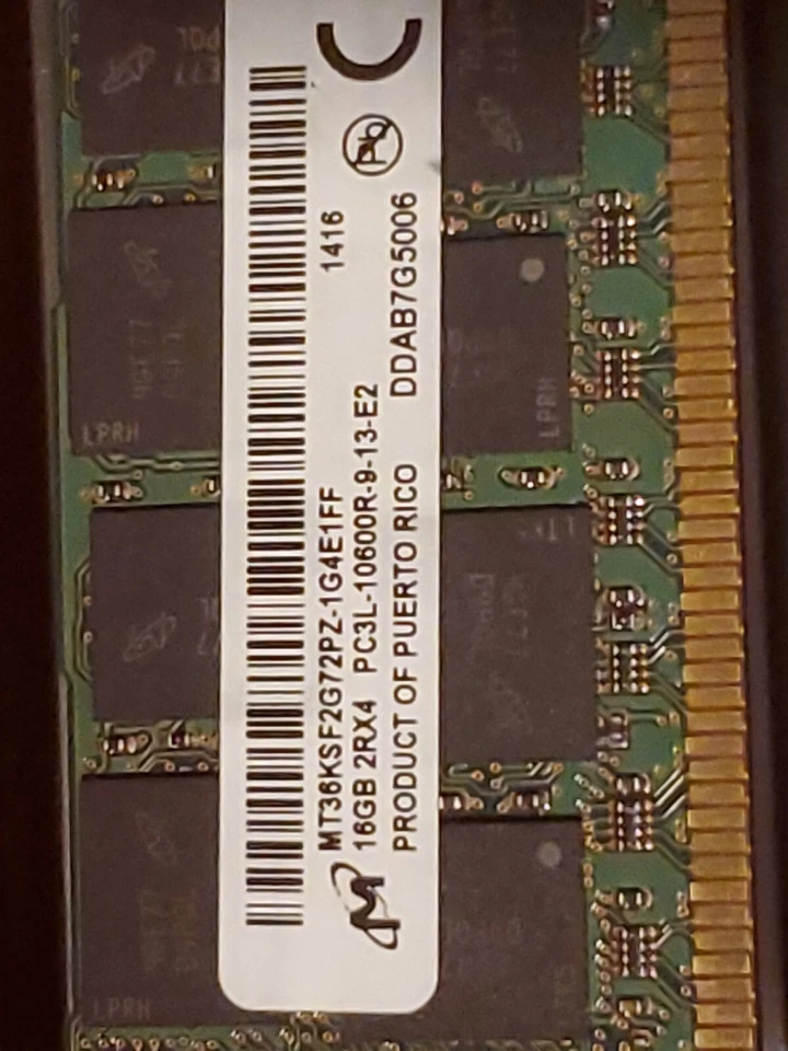 1- MICRON 16GB 2Rx4 PC3L-10600R-9-13-E2 MT36KSF2G72PZ-1G4E1FG Server Memory RAM - Image 3 of 3