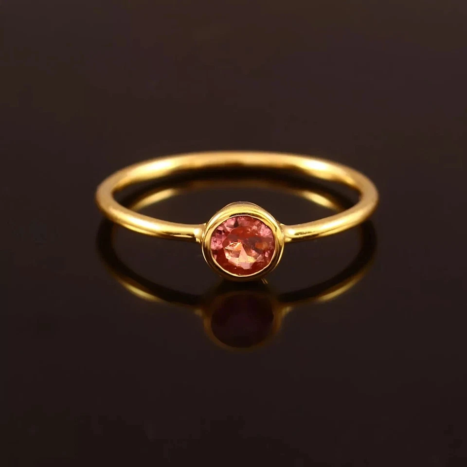 Natural Tourmaline 14k Solid Gold Dainty Minimalist Handmade Ring - Image 2 of 4