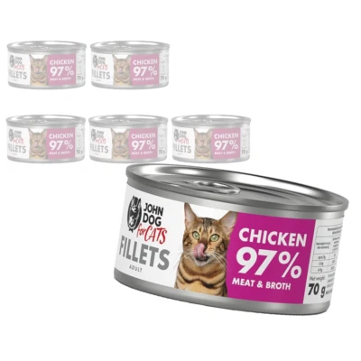 JOHN DOG FOR CATS John Dog für Katzen Feuchtfutter für erwachsene Katzen Hähnchenfilets 6x70g