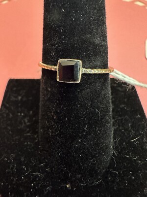 Black Onyx Square Shape Stone, SS925, Ring Size 9