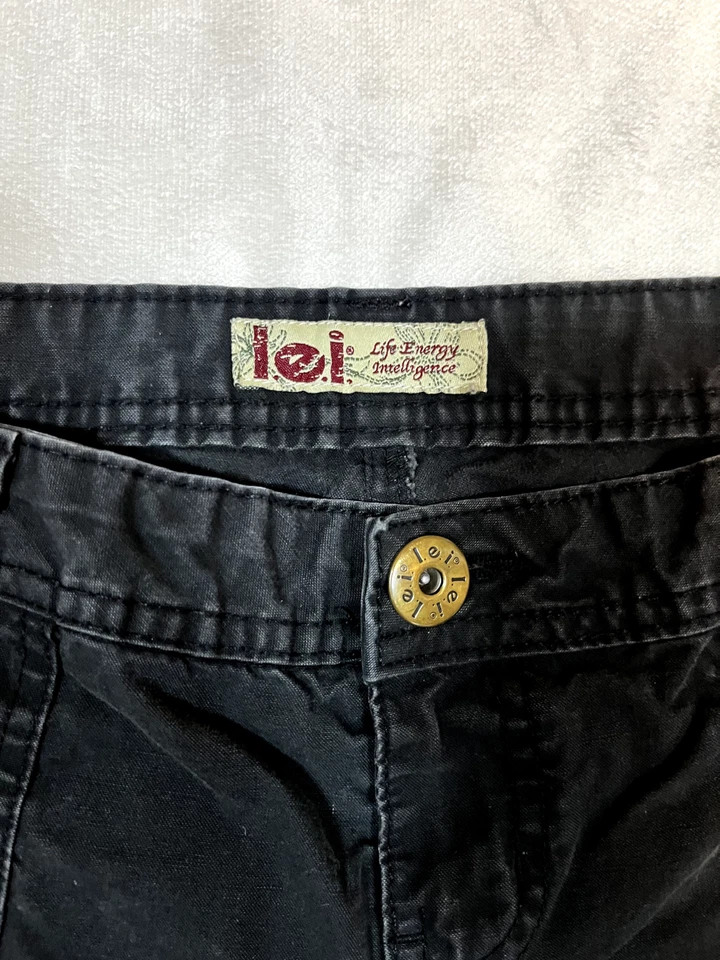 复古 LEI 裤子女式 11 黑色踝部货物蒸汽朋克军用 Y2K — 第 3/4 张图片