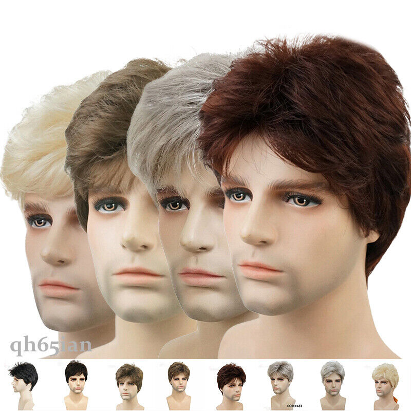 UK Mens Handsome Natural Wig Short Straight Curly Wavy Hair Cosplay Party  Wigs | eBay