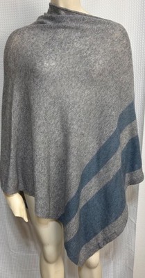 CELESTE Womens One Size Fits All OS Poncho Sweater Wool Cashmere Blend Gray Blue