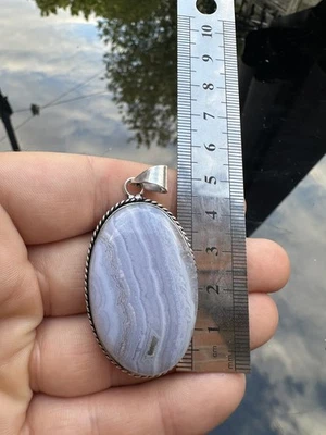 Large Blue Lace Agate Pendant Top Quality Natural Crystal 925 silver plated B2 - Image 1 of 4