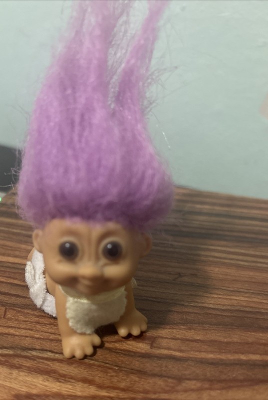 Russ Baby Crawling Troll Doll w/ Purple Hair W Outfit Vintage Moveable Head