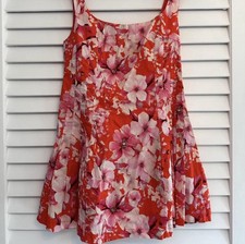Olivaceous Red Pink Floral Sleeveless A-Line Dress Size M