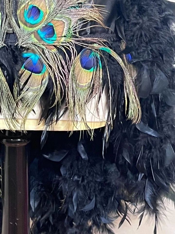 Fantasy Masquerade Peacock Feather Corset Dress Burlesque Gothic Steampunk Hi Lo - Image 4 of 4