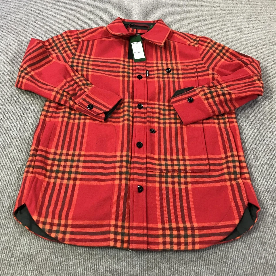 G-Star RAW Shirt Jacket Women Medium Red Plaid Naval Overshirt Wool Blend D20104 - Image 3 of 4