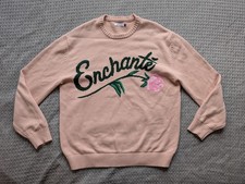 Ric3 Enchant  Sweater Mens Medium Pink Crewneck Pullover Rose Cotton Knit