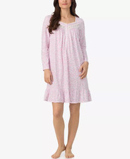 Nwt 64 Eileen West Pink Floral 100 COTTON KNIT Long Sleeve Short Nightgown XL