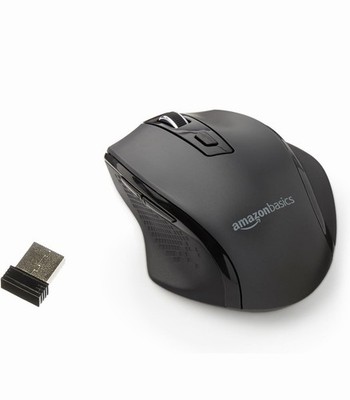 Amazon Basics Computer Mouse Wireless, Ergonomic, 2.4 GHz Optical Black